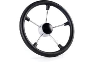 RASTP Boat Steering Wheel, 5 Spoke 13-1/2 Inch Stainless Steel Steering Wheel Black PU Foam