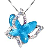 GEMMANCE Valentine's Day Gift Butterfly Birthstone Crystal Necklace, Silver Tone with 18”+2” Chain, Necklace for Mother’s Day Anniversary Birthday Gifts for Women and Daughter