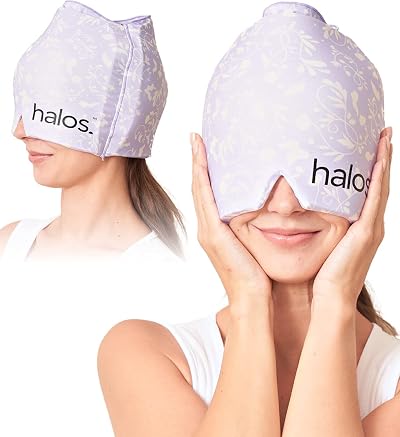 MyHalos Migraine Relief Cap - Wearable Ice Pack Head Wrap Violet