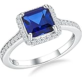 AGRULE Vintage Style Engagement Ring White Gold Plated Sterling Silver White Sapphire Inlaid Big Cocktail Rings Emerald/Ruby/Aquamarine/Sapphire Ring Gift for Bride Wife Lover, Send Gift Box