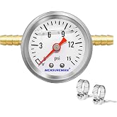 MEASUREMAN Fuel Pressure Gauge Kit 0-15Psi Stainless Steel Glycerin Filled, 1-1/2" Dial Size, with 5/16" Fuel Line Fuel Pressure Brass T-Fitting Adapter, Center Back Mount