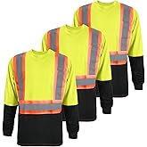 TanBridge Men's High Visibility Shirts Work Safety Reflective Shirts for Men Construction T-Shirt Long Sleeve Yellow 3 Packs