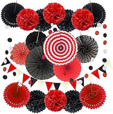 Red Black And White Paper Flower Ball For Birthday Party Wedding