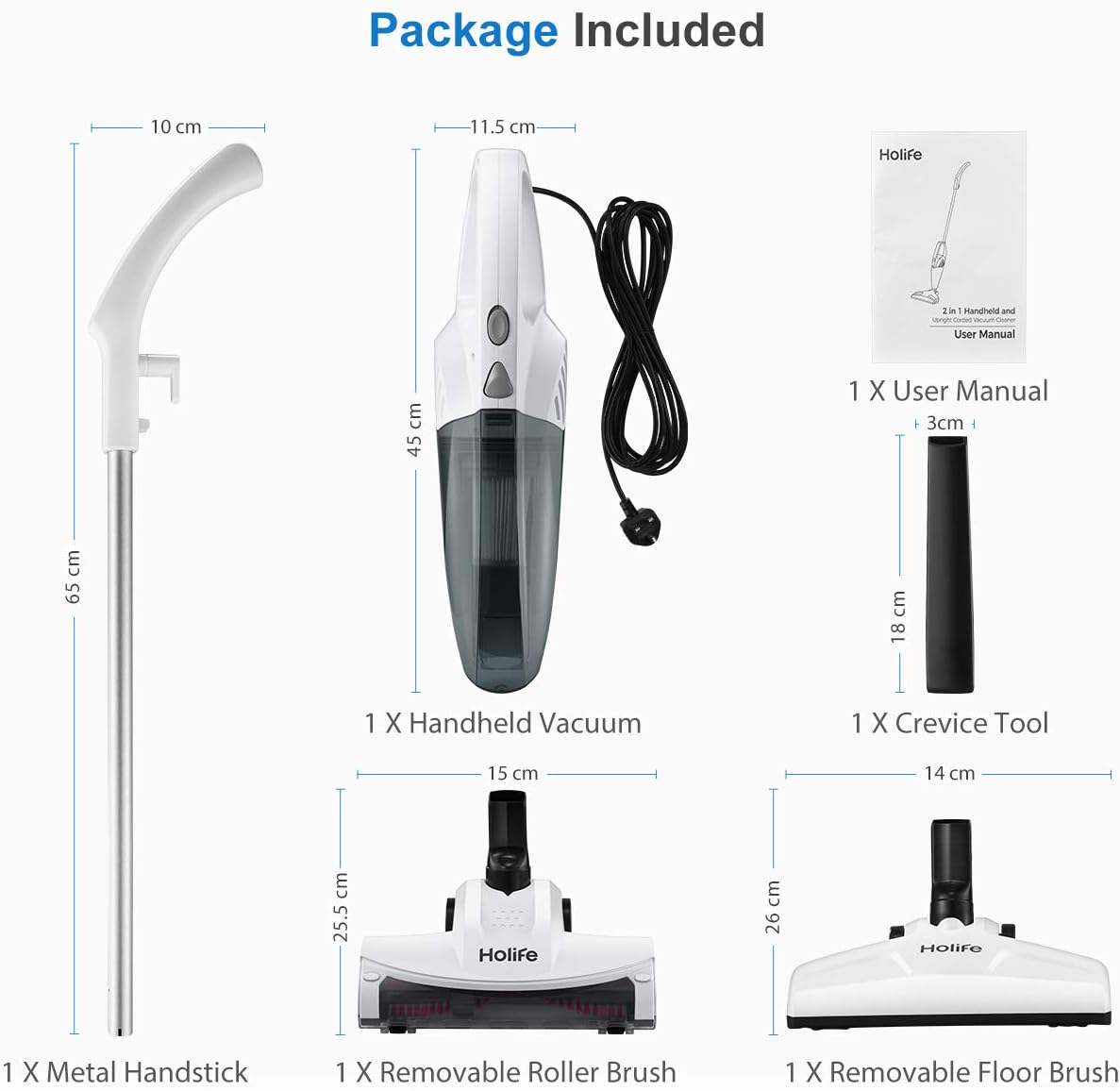 2 Brushes, HEPA Filter 2 in 1 Upright Corded Handheld Vacuum