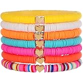 RINTOLER Friendship Bracelets for Women - Heishi Surfer Colorful Smile Evil Eye Clay Beaded Stretch Bracelets Elastic Layering - Stackable Boho Disc Y2K Aesthetic Summer Jewelry Set.