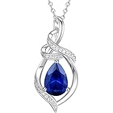 FANCIME Teardrop Gemstone Necklace for Women S925 Sterling Silver Elegant Ribbon Pendent Birthday Gifts for Her, 16"+2" Inches