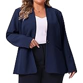Agnes Orinda Plus Size Women's Blazer Business Casual Collarless Open Front Long Sleeve Work Office Suit Jacket with Pockets