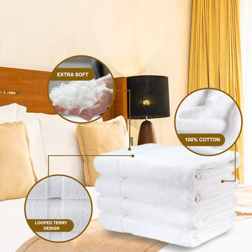 Wealuxe Cotton Bath Towels - 24x50 Inch - Lightweight Soft and Absorbent Gym Pool Towel - 6 Pack - White: Home & Kitchen
