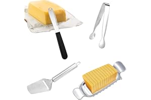 4pcs Stainless Steel Cheese & Butter Slicer Set, Includes Wire Cutter Cheese Plane Butter Spreader and Tong for Precise Slici