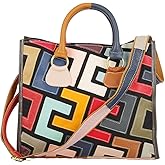 Women Multicolor Genuine Leather Tote Handbag Colorful Graffiti Crossbody Bags
