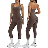 OMKAGI 2 Piece Workout Sets for Women Halter Tops Booty Leggings with Pockets Gym Outfits