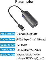 Revotech PoE to Type-C Adapter 5V 2A USB C Ethernet 10/100Mbps IEEE802.3af PD view 2