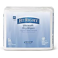Medline Ultrasoft Absorbent Dry Cleansing Wipes, Hypoallergenic and Fragrance-Free, 10" x 13", 50 Count