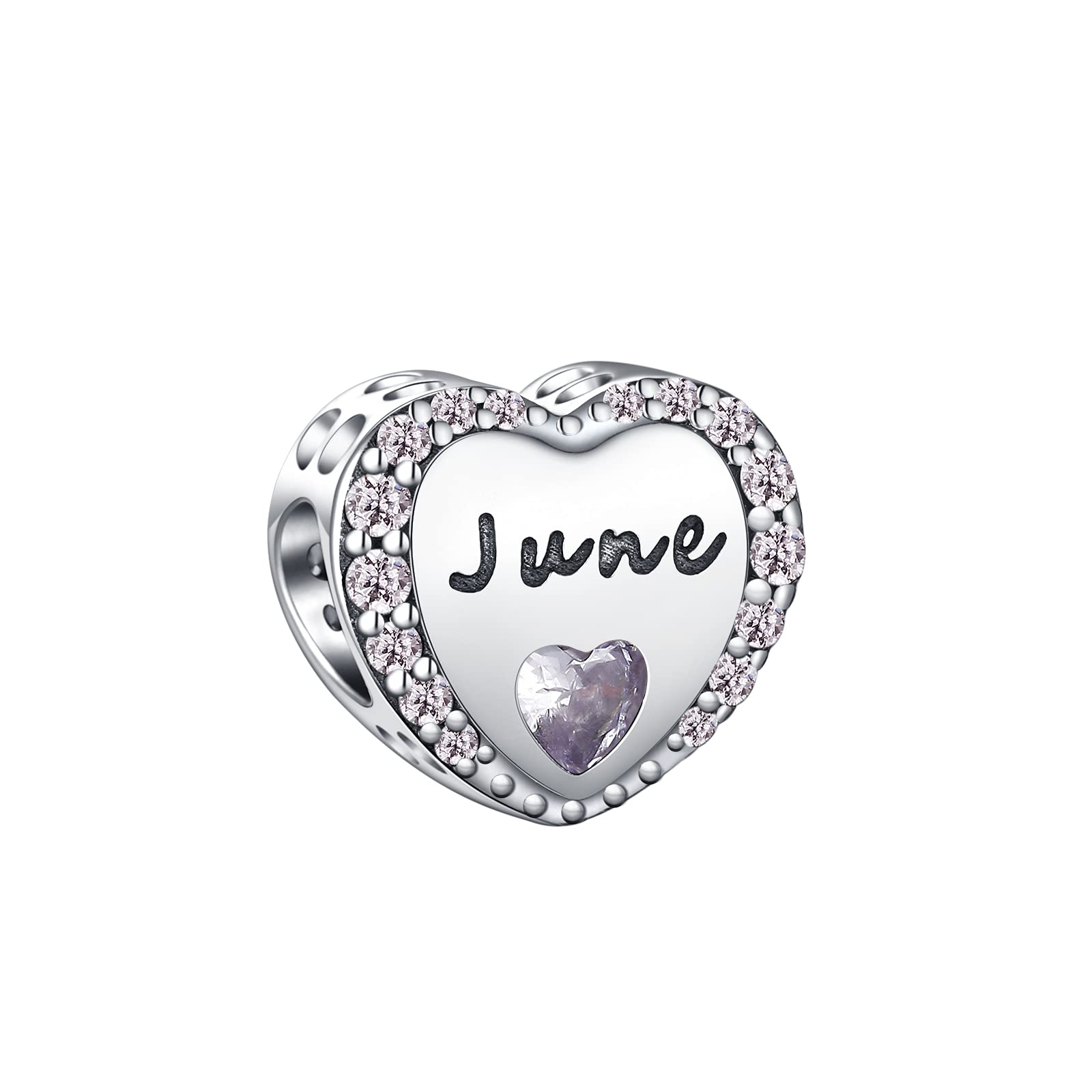 TIZU Heart Birthstone Charms to fit Bracelet 925 Sterling Silver Happy Birthday Charms Bead Gift for Women Girls