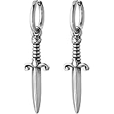 HZMAN Sword/Cross/Awl Spike Dangle Earrings for Men Women Gothic Punk Stainless Steel Hinged Huggie Hoop Earring Jewelry Gift