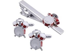 VCUFFLINKS Drum Kit Music Shirt Silver Tie Clip and Cufflinks Set