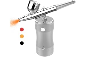 COSSCCI Handheld Airbrush Kit, Mini Air Compressor Spray Gun Set Single Action USB Rechargeable Airbrush for Makeup Art Nail Painting Tattoo Manicure Cakes (Silver)