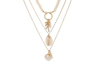 YURAOER Summer Beach Shell Necklace for Women - Bohemian Seashell Starfish Conch Turtle Charms Choker Necklace Holiday Beach Surfer Jewelry