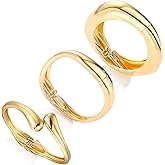 ZeriLion 3 Pcs Gold Plated Chunky Bracelets for Women Stackable Bangle Cuff Set Fashion Statement Gold for Stylish Everyday Wear and Gifts