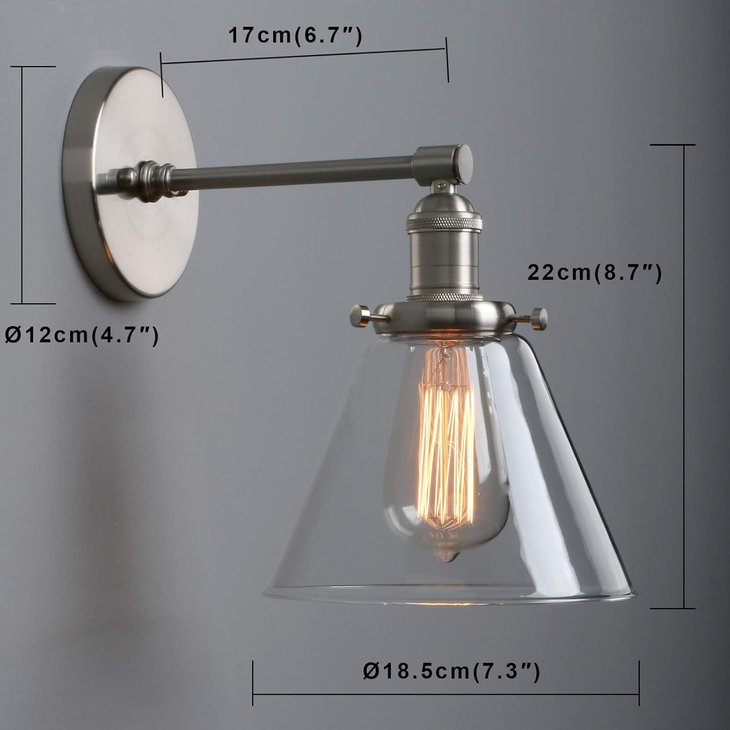 Phansthy Edison Industrial Wall Sconce 7.3 inch Vintage Brass Glass Wall Light Fixture Decorative Lighting for Kitchen Living Room - Image 4