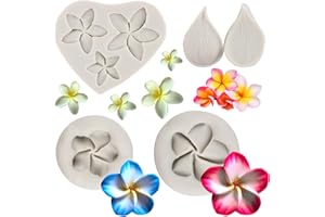 Sijiangmold Frangipani Plumeria Flower Floral Silicone Fondant Mold Hawaiian Plumeria Flower Silicone Mold for Cupcake Topper