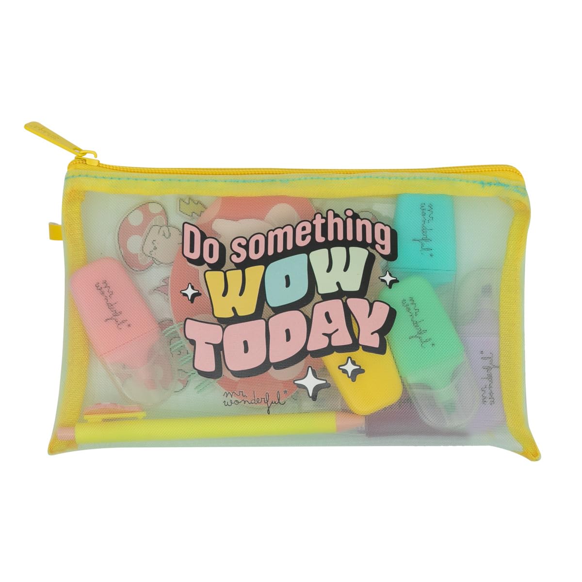Mr.Wonderful Pencil Case with Extras - Do Something Wow Today x x, Multicolored, 21x3x14, Casual