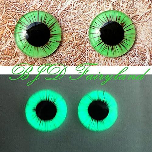 Blythe hand painting lumious green eyes eye chips 1 pair diameter 14mm made by BJD fairyland