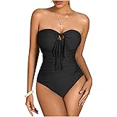 Milumia Women Strapless Bathing Suits Ruched Halter Bandeau One Piece Swimsuit