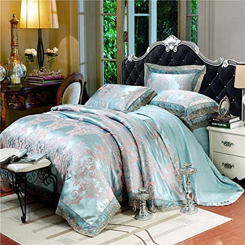 JSGGJSJT Bedding Tencel Cotton Lace Edge Silk Jacquard Luxury Bedding Sets Bed Set Bed Spread Duvet Cover Pillowcases 4Pcs Queen Size,King Size 4pcs 220x240cm
