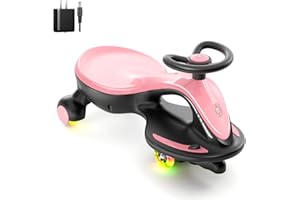 XJD 6V Electric Wiggle Car Ride On Toy, 2 in 1 Wiggle Car Rechargeable Battery with Anti-Rollover Colorful Light-Emitting Wheel for Toddler Ride On Toys 3 Years and Up (Pink, 6V)