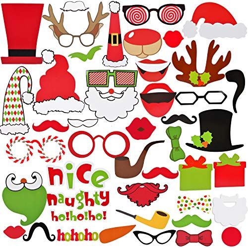 Aniwon 45PCS Christmas Photo Booth Props, DIY Funny Photo Props for Party Favors Christmas Party Decorations Art Crafts
