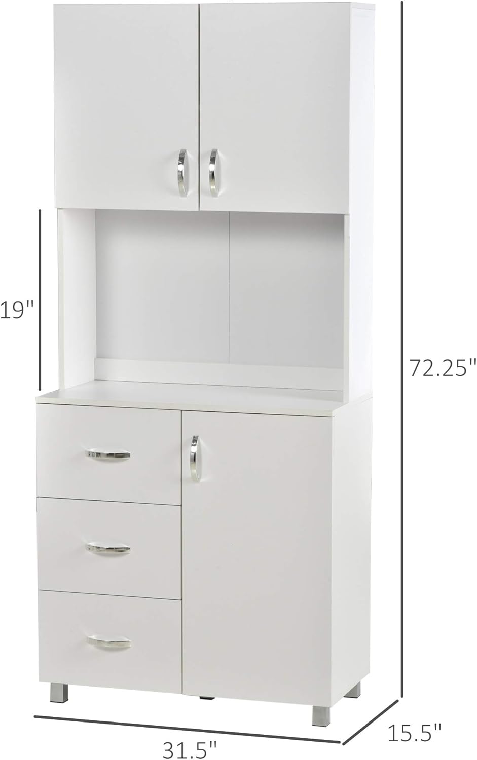 HOMCOM Freestanding Kitchen Buffet with Hutch Storage Pantry with 2 Cabinets, 3 Drawers and 1 Open Space, Adjustable Height Unit, White: Furniture & Decor