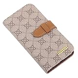 RAYTOP New Design Luxury Classic Brown GG Logo Leather Cases Wallet for Samsung Galaxy S4 S 4 GT-I9500 Folding Folio Cover Card Holder Classy Decent Men Women Girls