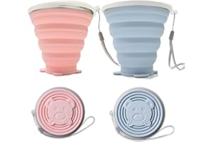 Silicone Collapsible Travel Cup,2 Pack Silicone Foldable Cup with Lid,BPA Free, Expandable Leak-Proof Drinking Cup, Portable 