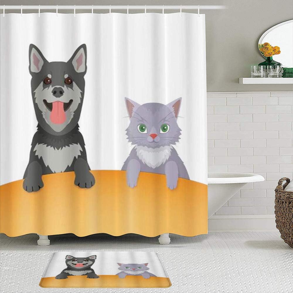 Minalo 2-teiliges Duschvorhangset mit Rutschfester Badematte,Nette