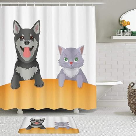 Minalo 2-teiliges Duschvorhangset mit Rutschfester Badematte,Nette