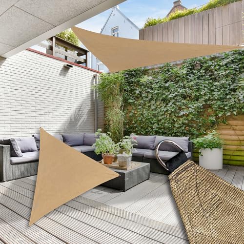 24tarpp Malla Sombra Velaria 3x3x3 - Triangular Beige - Mallasombra para Exteriores - Bastillas Dobles Reforzadas - Protección 90% Rayos UV - Fácil Instalación - Lonasombra - Velaria 3x3x3 Beige