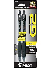 Pilot G2 Retractable Premium Gel Ink Roller Ball Pens, Fine Point, 2-Pack, Black Ink (31031)
