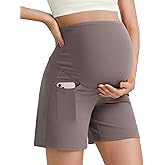 G4Free BareFeel Maternity Athletic Shorts with Pockets Over The Belly Workout Pants Comfy Summer Pregnancy Clothes