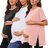 Liu & Qu Women's Maternity Shirts Short Sleeve Pregnancy Tops Loose Split Side Tunic Blouse Mama Clothes 3 Packs