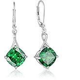 Vinoya Birthstone Earrings for Women 925 Sterling Silver Square Cubic Zirconia Dangle Drop Earrings Simple Jewelry for Her