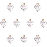 COGCHARGER 10 Pieces Diamond Shape Charms Pendant Alloy Enamel Charm White Diamond Pendant for Jewelry Necklace Bracelet Making Crafts