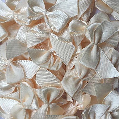 Chenkou Craft 60pcs Mini Satin Ribbon Bows Flowers 1" x3/4" Appliques DIY Craft Beige Color โ image 1