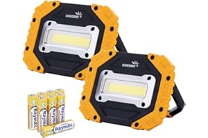 Sunzone Portable LED Work Light,AA Battery Powered Flood Lights,Super Bright Workshop Job Site Lighting for Camping, Hiking, Fishing, Car Repair with Emergency SOS Mode (2 Pack)