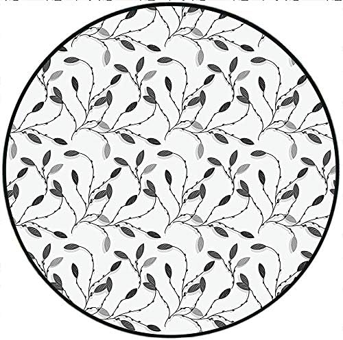 Short Plush Modern Round Carpet mat Contemporary Graphic of Fall Autumn Leaves and Branches Simple Pure Shabby Chic Art Deco Gray White Bedroom Bedside Kitchen Bedroom 51.1" x 47.2" Round