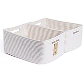 MiniArk Large Storage Baskets for Shelves, Closet Organizers Bins for Clothes Blanket Towels, Baby Nursery, Toy Baskets Box, Woven Rope Baskets, 17 x 13 x 7.5”, 2 Packs Off White