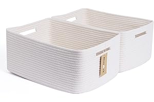 MiniArk Large Storage Baskets for Shelves, Closet Organizers Bins for Clothes Blanket Towels, Baby Nursery, Toy Baskets Box, Woven Rope Baskets, 17 x 13 x 7.5”, 2 Packs Off White