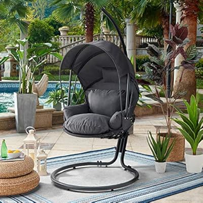 Barton Deluxe Hanging Chair Grey w/Canopy Sun Shade Deep Cushion Lounge Seating Outdoor Indoor Patio Bedroom Hanging… 61Y7h02D9hL