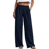 LOMON Cotton Linen Pants Women Wide Leg Palazzo Pull-On Pant Summer Travel | Trousers with Pockets Casual Beach Vacation Outfits