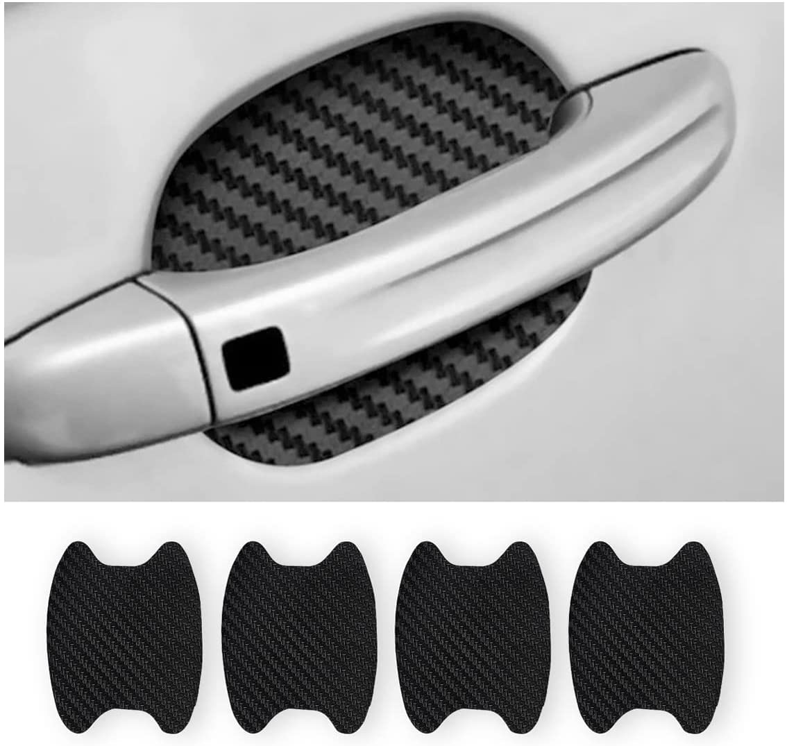 Photo 1 of 4PCS Car Door Handle Protector Sticker, Universal Carbon Fiber Anti-Scratches Auto Door Handle Protective Film, Car Door Side Paint Cover Guard Stickers Fit for Most Car Handles (Black)